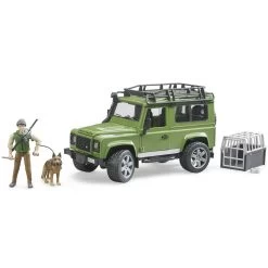 Bruder LAND ROVER DEFENDER STATION WAGON + FIGURINE FORESTIER + CHIEN