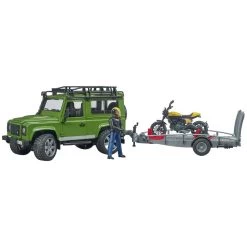 Bruder VEHICULE LAND ROVER DEFENDER AVEC REMORQUE ET MOTO SCRAMBLER DUCATI