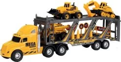 TRANSPORTEUR AVEC 3 ENGINS DE CONSTRUCTION